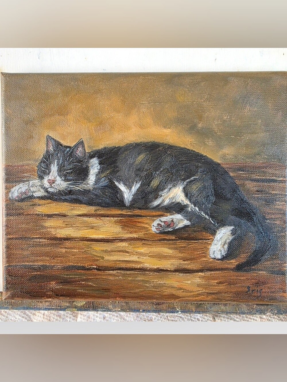 Abstract oil Painting cute Tuxedo cat